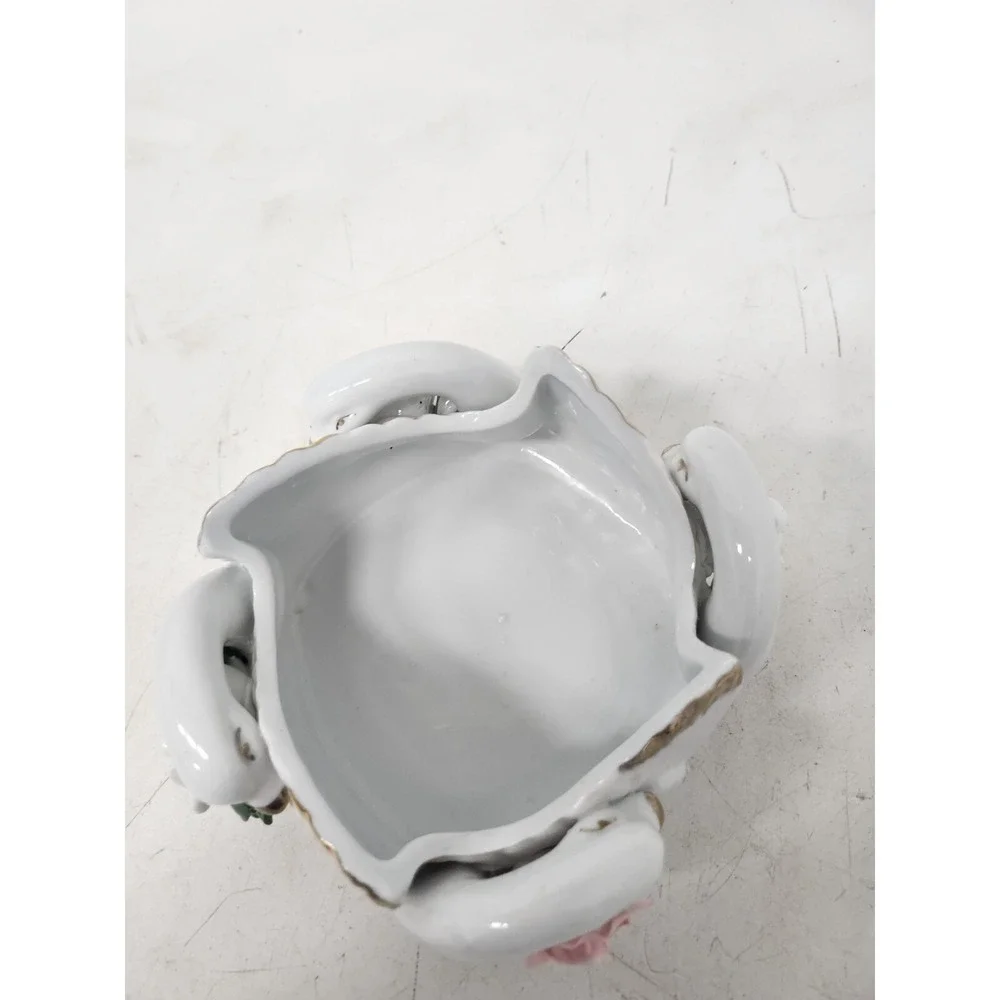 Vintage 3D Swan Roses Figural Bowl Candy Dish White Ceramic Cottagecore